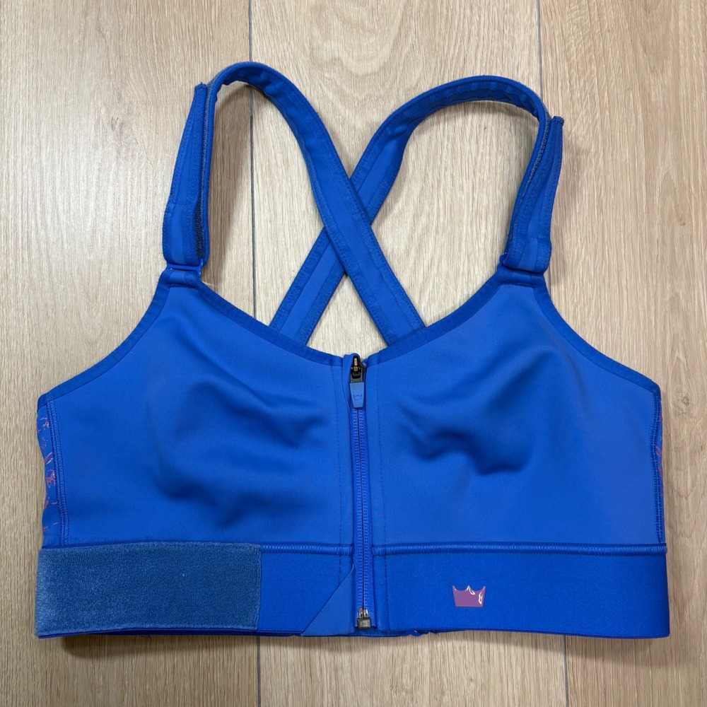 Shefit Ultimate Sports Bra Royal Blue Rose Gold High Impact Zip Front Size Luxe